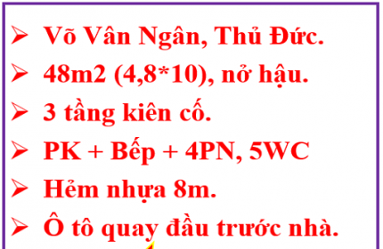 Bán gấp nhà 49m2 -3 lầu-Nở hậu-Võ Văn Ngân-Linh Chiểu-Ôtô tới nhà -Chỉ 3.7 tỷ